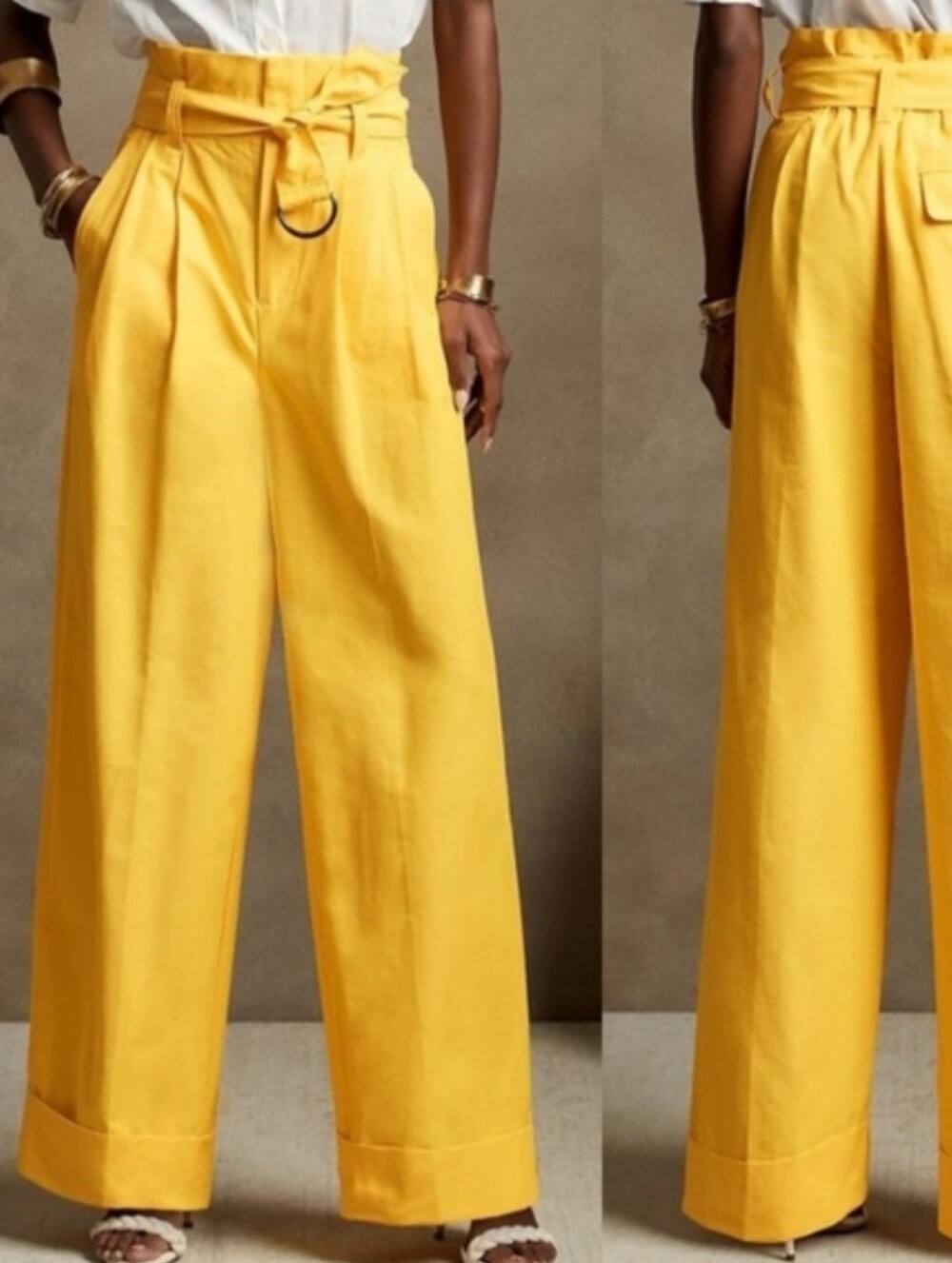 Banana Republic Yellow Wide Leg Women Pants Trousers Paperbag Quiet luxury